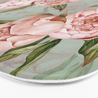 Peach Peonies Watercolor Pattern on Teal Sepia  Bath Mat Gallery Image 3