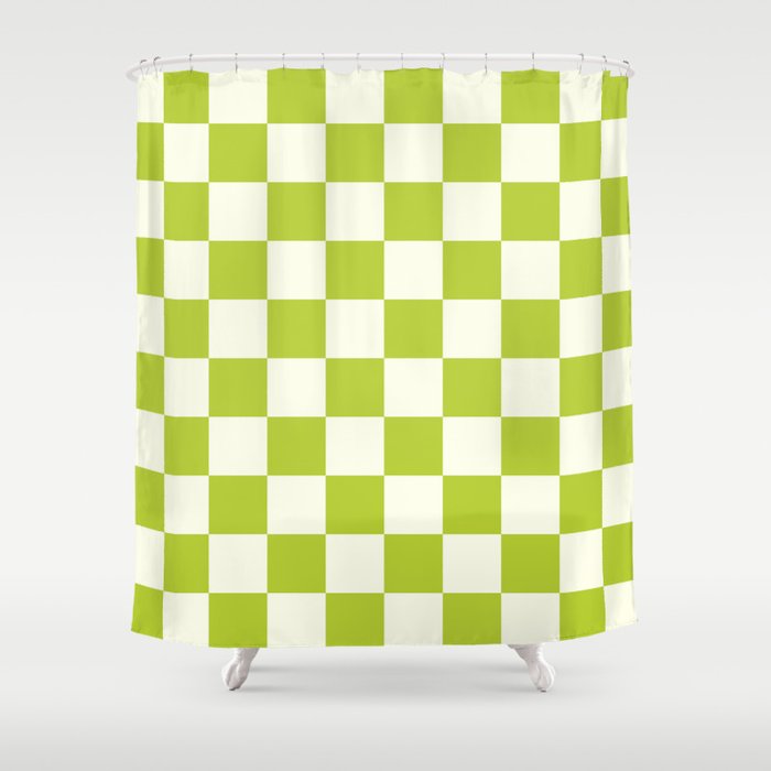 Retro vintage check: neon green and ice cream white Shower Curtain Gallery Image 1