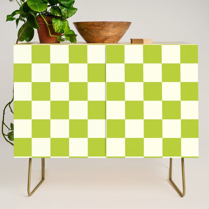 Retro vintage check: neon green and ice cream white Credenza Gallery Image 1