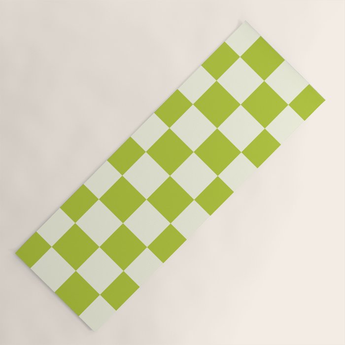 Retro vintage check: neon green and ice cream white Yoga Mat Gallery Image 1