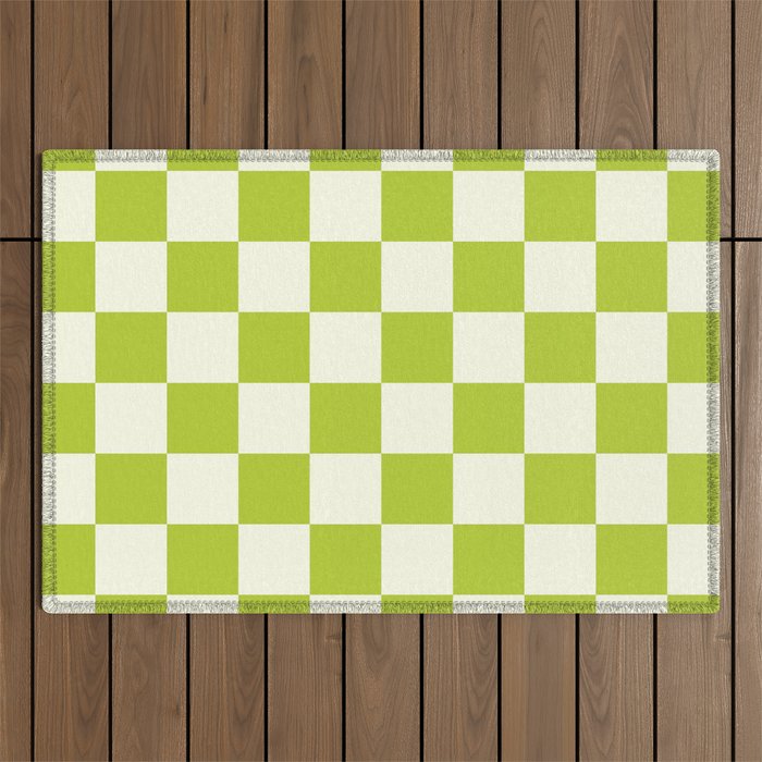 Retro vintage check: neon green and ice cream white Outdoor Rug