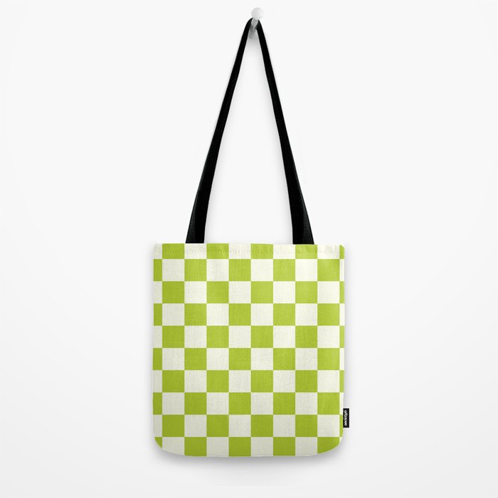 Retro vintage check: neon green and ice cream white Tote Bag Gallery Image 2
