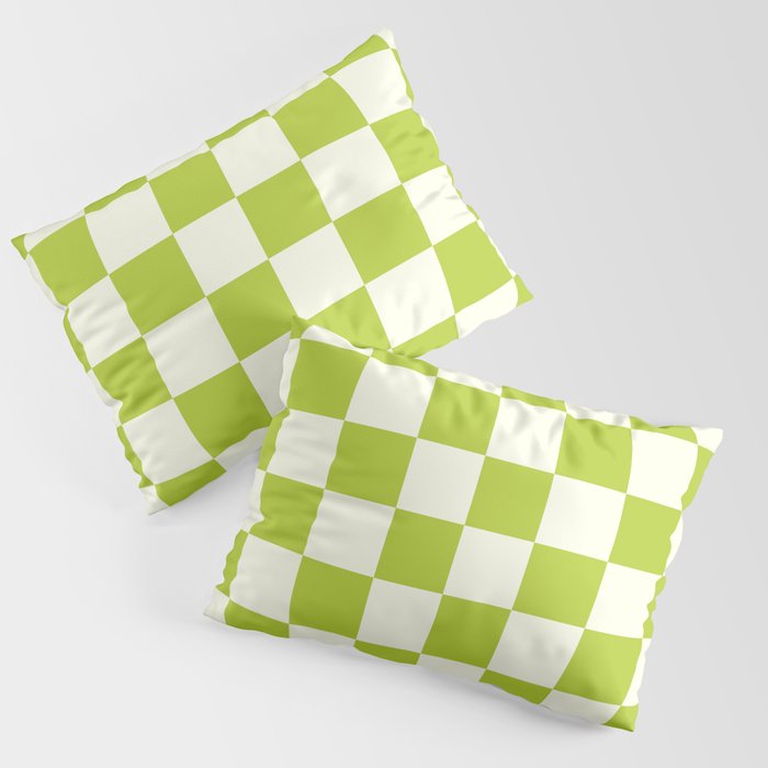 Retro vintage check: neon green and ice cream white Pillow Sham Gallery Image 3