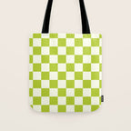 Retro vintage check: neon green and ice cream white Tote Bag Gallery Image 1
