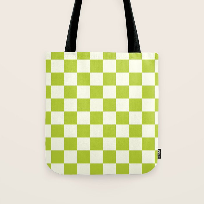 Retro vintage check: neon green and ice cream white Tote Bag Gallery Image 1