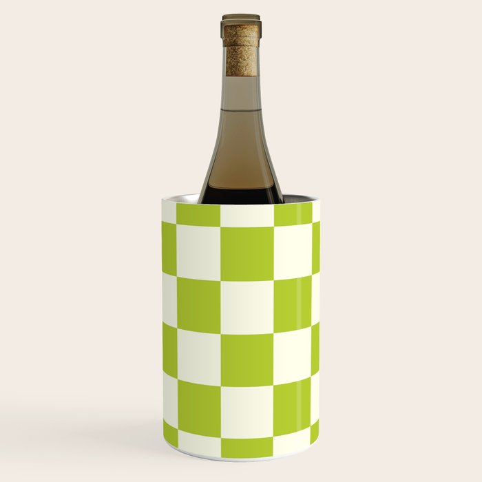 Retro vintage check: neon green and ice cream white Wine Chiller Gallery Image 2