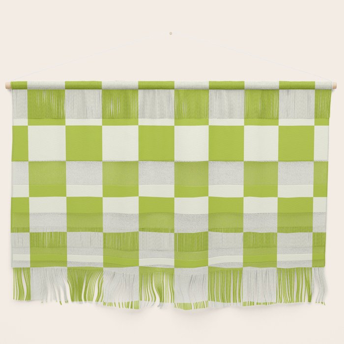 Retro vintage check: neon green and ice cream white Wall Hanging Gallery Image 1