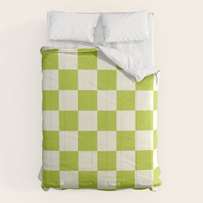 Retro vintage check: neon green and ice cream white Comforter Gallery Image 6