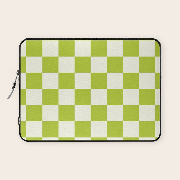 Retro vintage check: neon green and ice cream white Laptop Sleeve Gallery Image 1