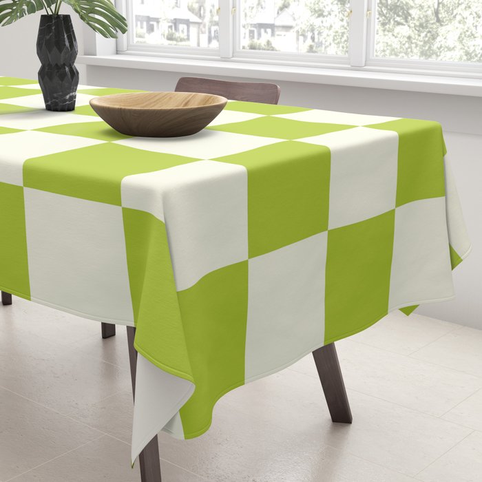 Retro vintage check: neon green and ice cream white Tablecloth Gallery Image 3