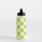Retro vintage check: neon green and ice cream white Water Bottle Gallery Image 3