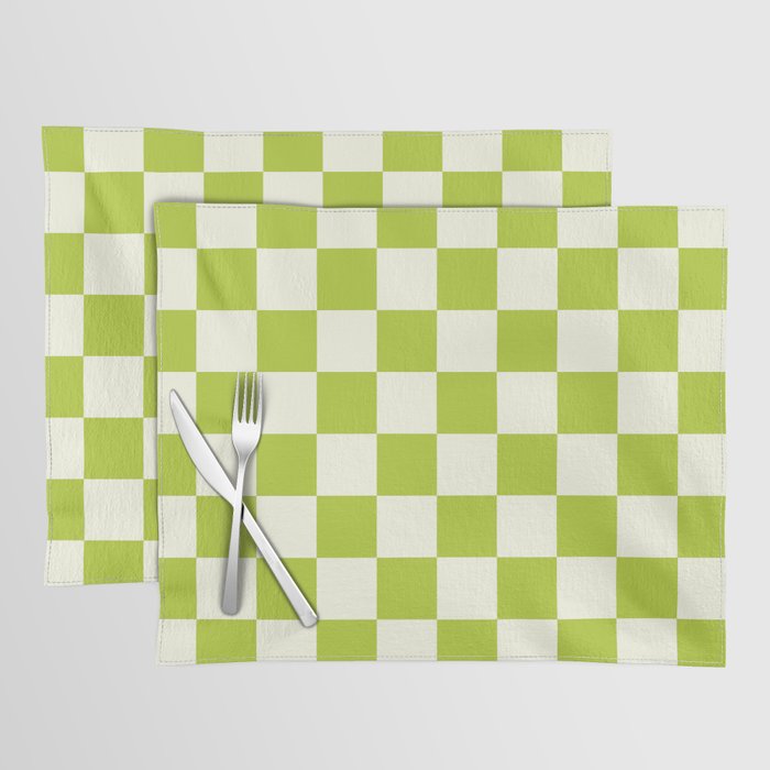 Retro vintage check: neon green and ice cream white Placemat Gallery Image 1