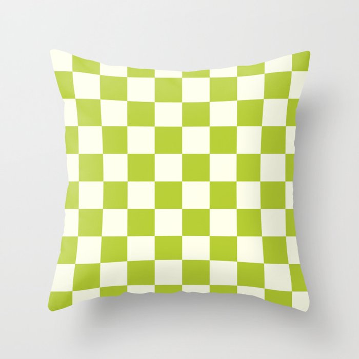 Retro vintage check: neon green and ice cream white Throw Pillow Gallery Image 6