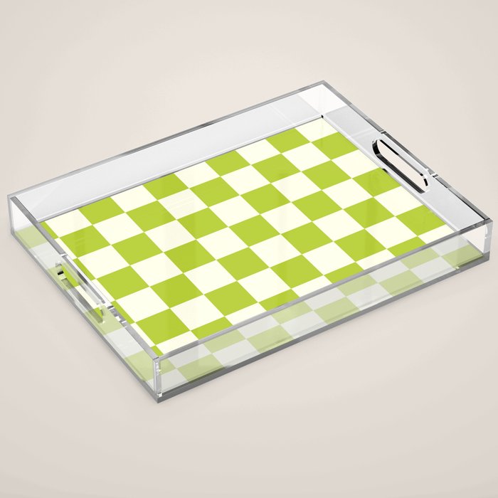 Retro vintage check: neon green and ice cream white Acrylic Tray Gallery Image 1