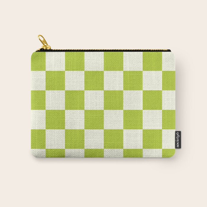 Retro vintage check: neon green and ice cream white Carry All Pouch Gallery Image 1