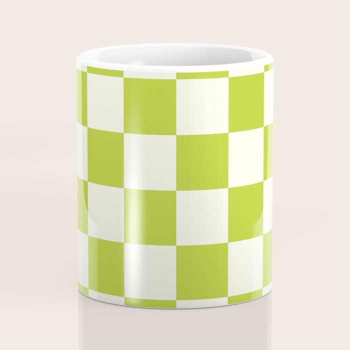 Retro vintage check: neon green and ice cream white Coffee Mug Gallery Image 4
