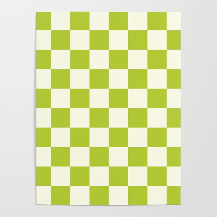 Retro vintage check: neon green and ice cream white Poster Gallery Image 1