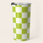 Retro vintage check: neon green and ice cream white Travel Mug Gallery Image 3