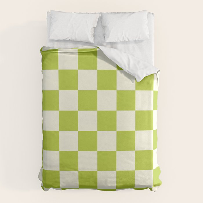 Retro vintage check: neon green and ice cream white Duvet Cover Gallery Image 6