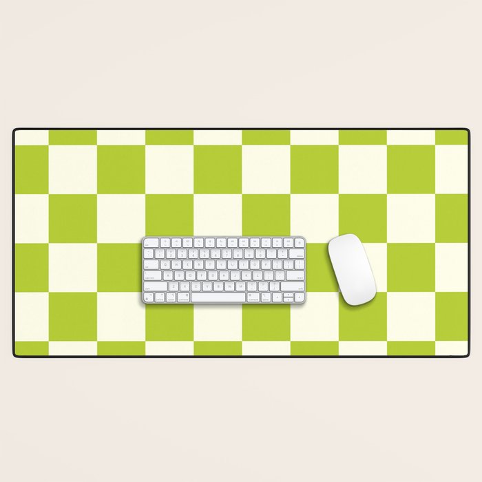 Retro vintage check: neon green and ice cream white Desk Mat Gallery Image 1
