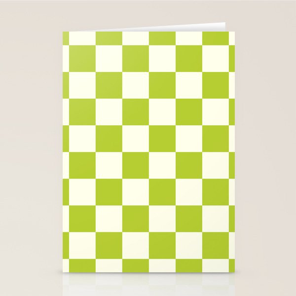 Retro vintage check: neon green and ice cream white Stationery Card Gallery Image 2