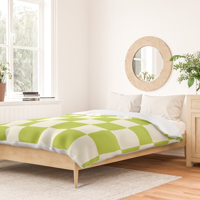 Retro vintage check: neon green and ice cream white Duvet Cover Gallery Image 2