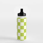 Retro vintage check: neon green and ice cream white Water Bottle Gallery Image 2