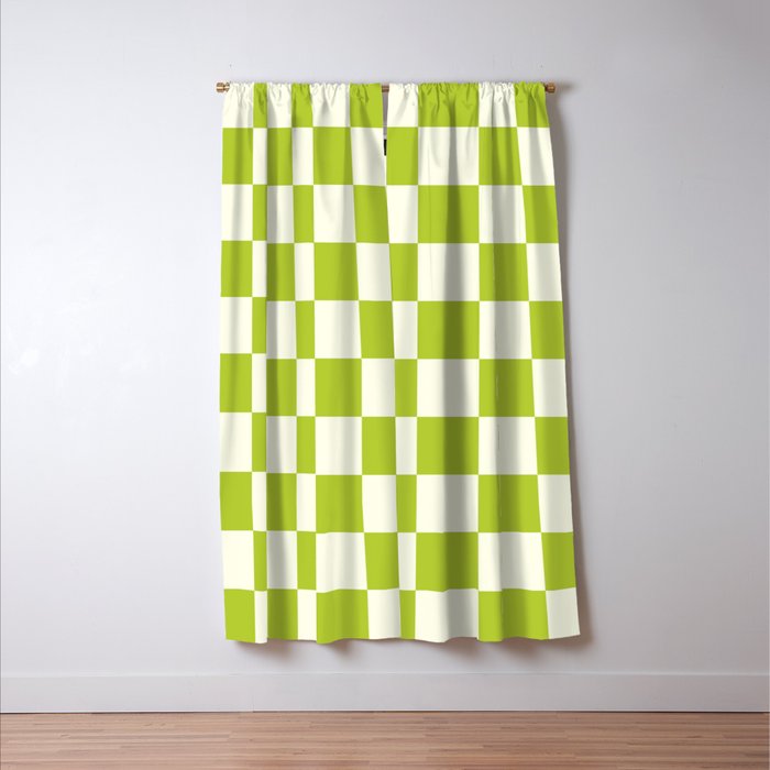Retro vintage check: neon green and ice cream white Window Curtain Gallery Image 3