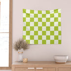 Retro vintage check: neon green and ice cream white Wall Tapestry Gallery Image 2
