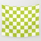Retro vintage check: neon green and ice cream white Wall Tapestry Gallery Image 4