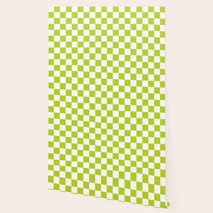 Retro vintage check: neon green and ice cream white Wallpaper Gallery Image 2