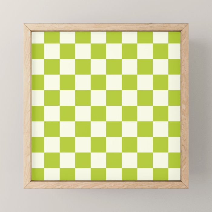 Retro vintage check: neon green and ice cream white Mini Art Print Gallery Image 1