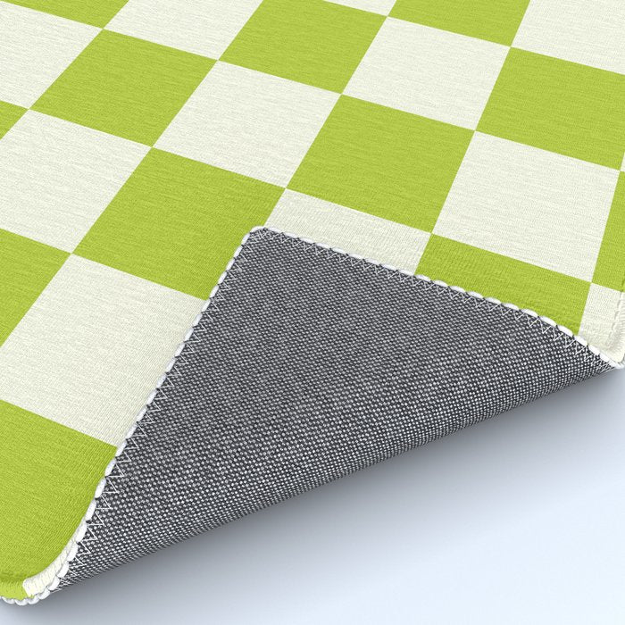 Retro vintage check: neon green and ice cream white Rug Gallery Image 4