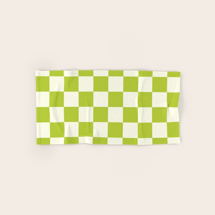 Retro vintage check: neon green and ice cream white Bath Towel Gallery Image 1