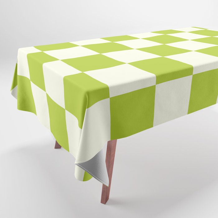 Retro vintage check: neon green and ice cream white Tablecloth Gallery Image 1