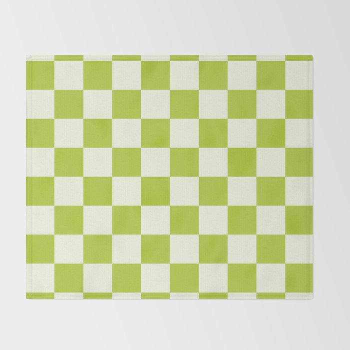 Retro vintage check: neon green and ice cream white Throw Blanket Gallery Image 2