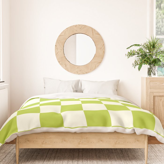 Retro vintage check: neon green and ice cream white Duvet Cover Gallery Image 3