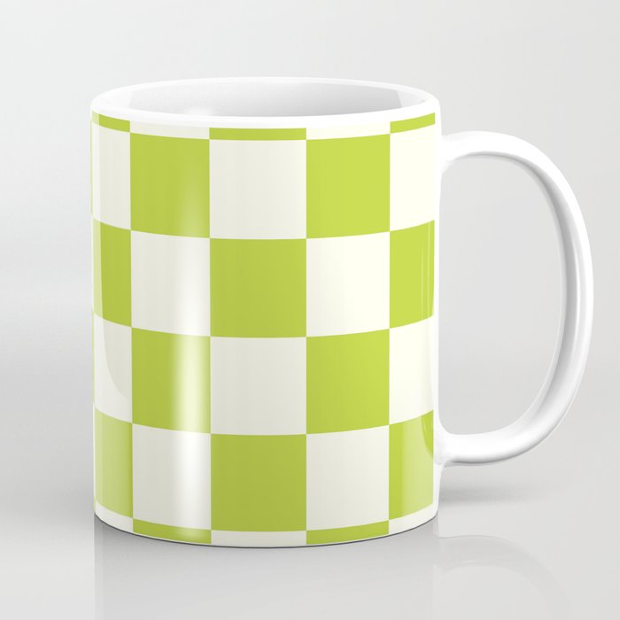 Retro vintage check: neon green and ice cream white Coffee Mug Gallery Image 1