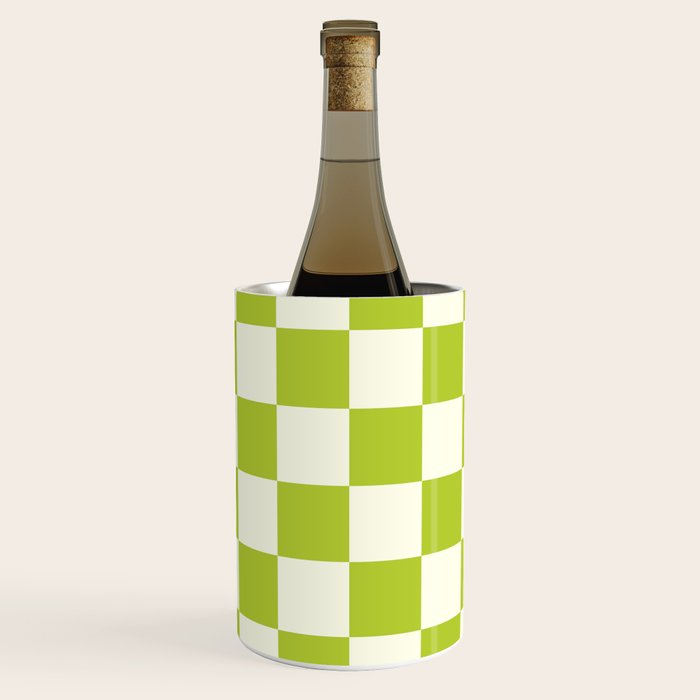 Retro vintage check: neon green and ice cream white Wine Chiller Gallery Image 1