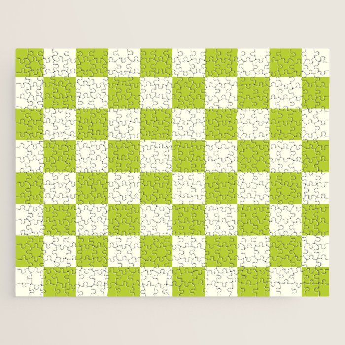 Retro vintage check: neon green and ice cream white Jigsaw Puzzle Gallery Image 1