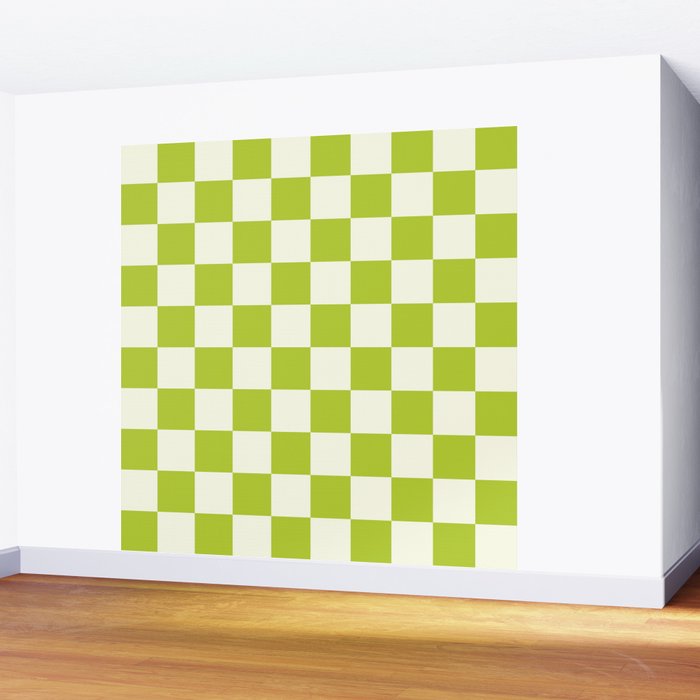 Retro vintage check: neon green and ice cream white Wall Mural Gallery Image 2