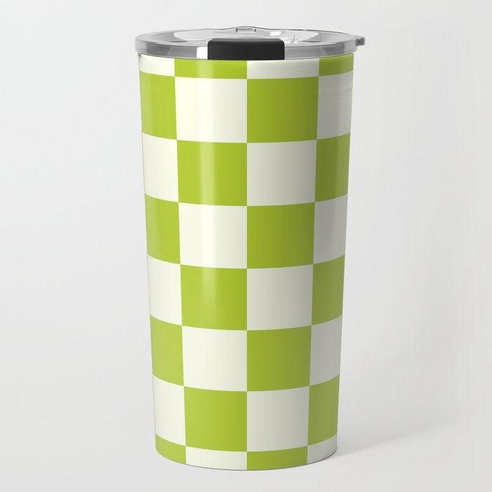 Retro vintage check: neon green and ice cream white Travel Mug Gallery Image 1