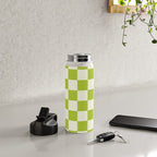 Retro vintage check: neon green and ice cream white Water Bottle Gallery Image 4