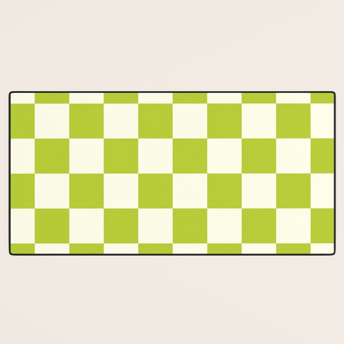 Retro vintage check: neon green and ice cream white Desk Mat Gallery Image 3