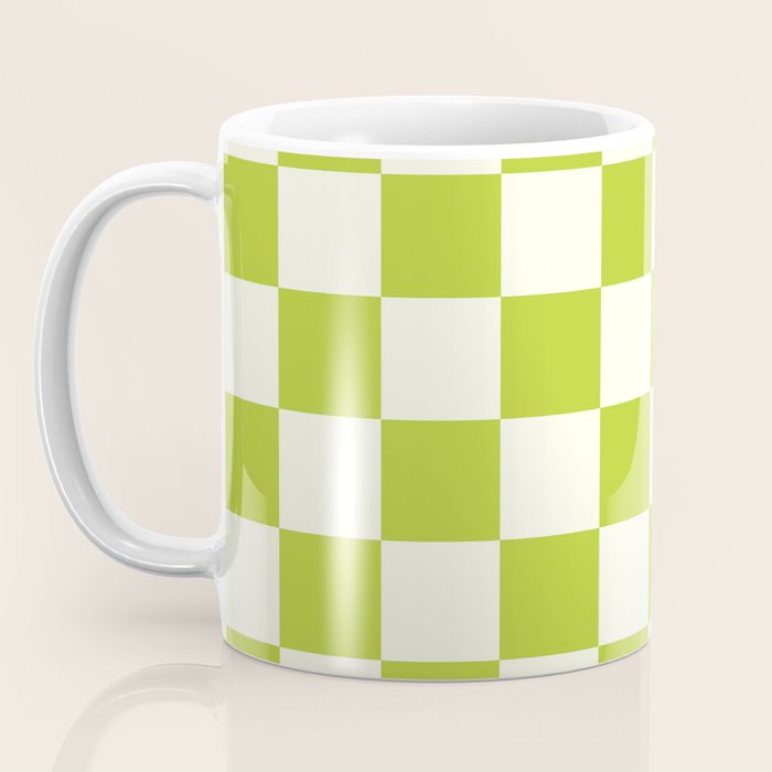Retro vintage check: neon green and ice cream white Coffee Mug Gallery Image 3