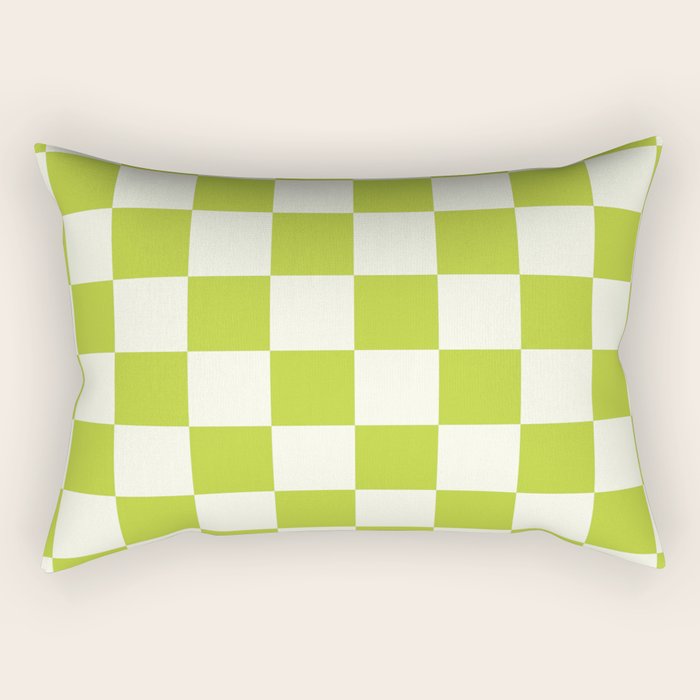 Retro vintage check: neon green and ice cream white Rectangular Pillow Gallery Image 1