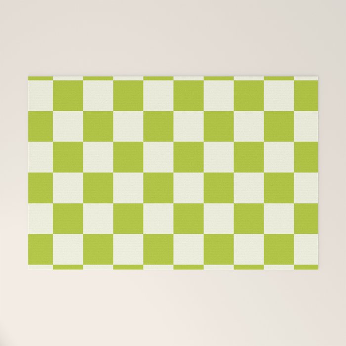 Retro vintage check: neon green and ice cream white Welcome Mat Gallery Image 1