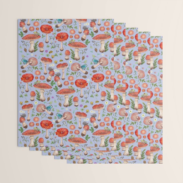 Lovely Red Mushrooms - Bluebg Wrapping Paper Gallery Image 3