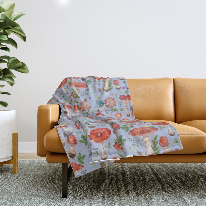 Lovely Red Mushrooms - Bluebg Throw Blanket Gallery Image 1