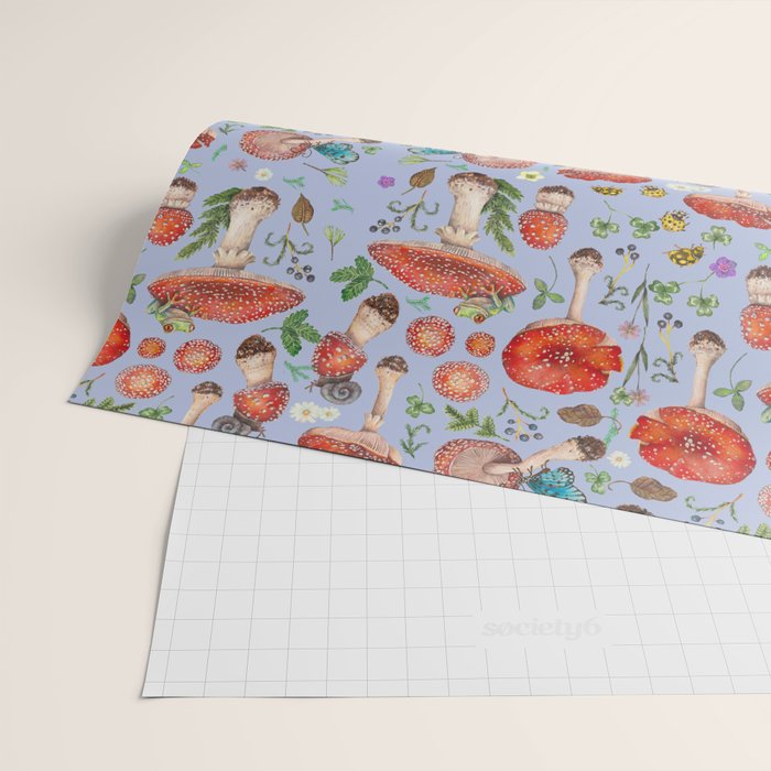 Lovely Red Mushrooms - Bluebg Wrapping Paper Gallery Image 2